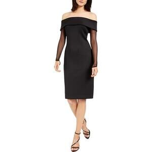 SIENA Women's Illusion-Sleeve Off-The-Shoulder Dress Size 2 In Black